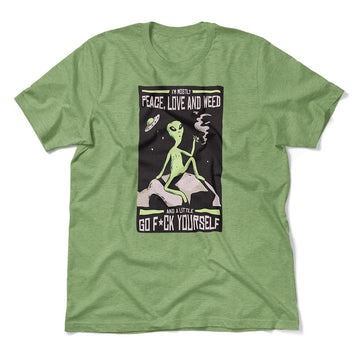 I Mostly Want Peace, Love And Weed Men/Unisex T-Shirt in Heather Green color